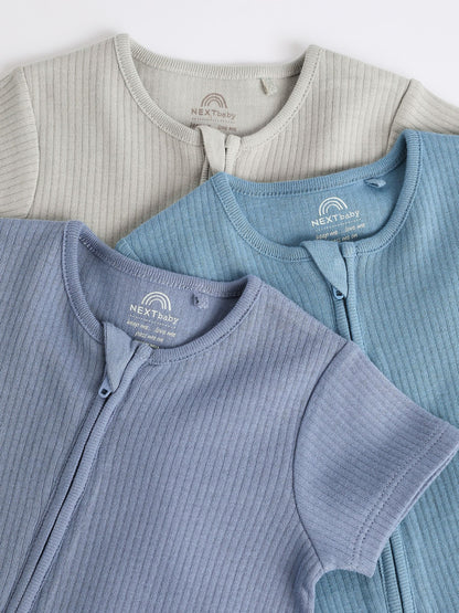 Blue Baby Two Way Zip 100% Cotton Rompers 3 Pack (0-3yrs) image 8
