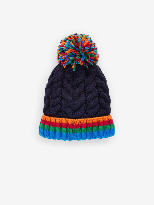 Navy Blue Rainbow Rib Pom Beanie Hat (3mths-10yrs) image 1