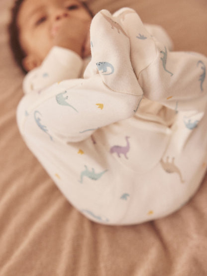 MORI Cream Dinosaur Print Supersoft 2 Way Zip-Up Sleepsuit image 3