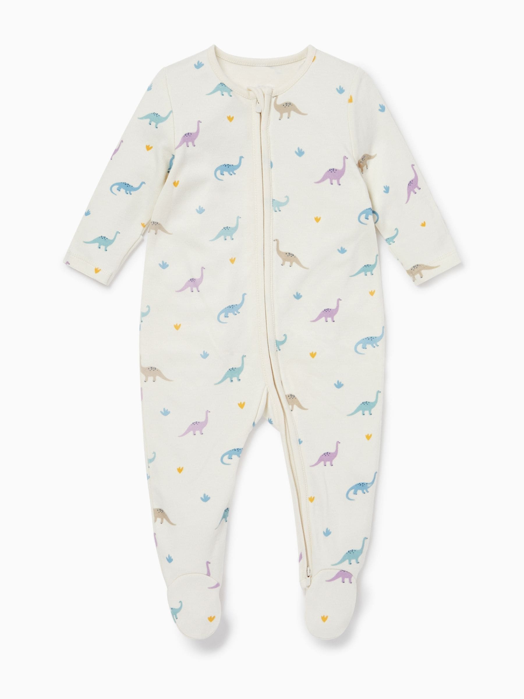 MORI Cream Dinosaur Print Supersoft 2 Way Zip-Up Sleepsuit image 4
