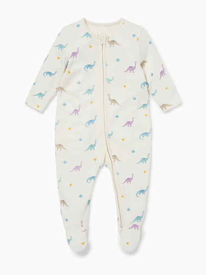 MORI Cream Dinosaur Print Supersoft 2 Way Zip-Up Sleepsuit image 4