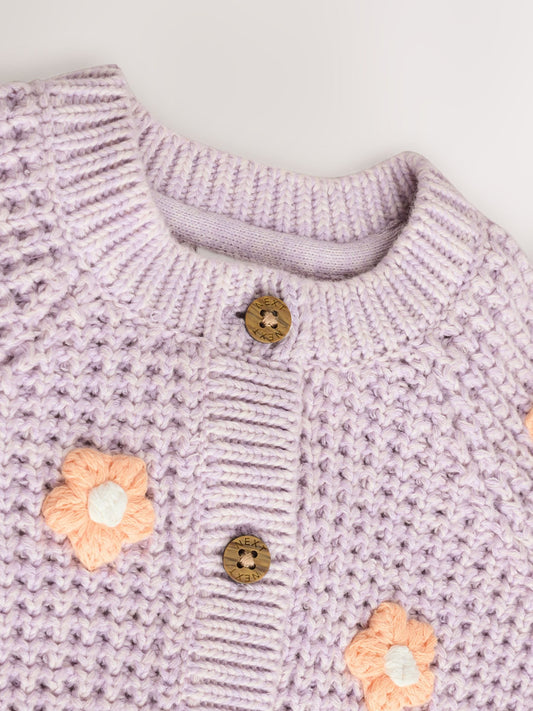 Dsiney Kidz - Purple and Apricot Flower Baby Embroidered Cardigan (0mths-2yrs) image 2
