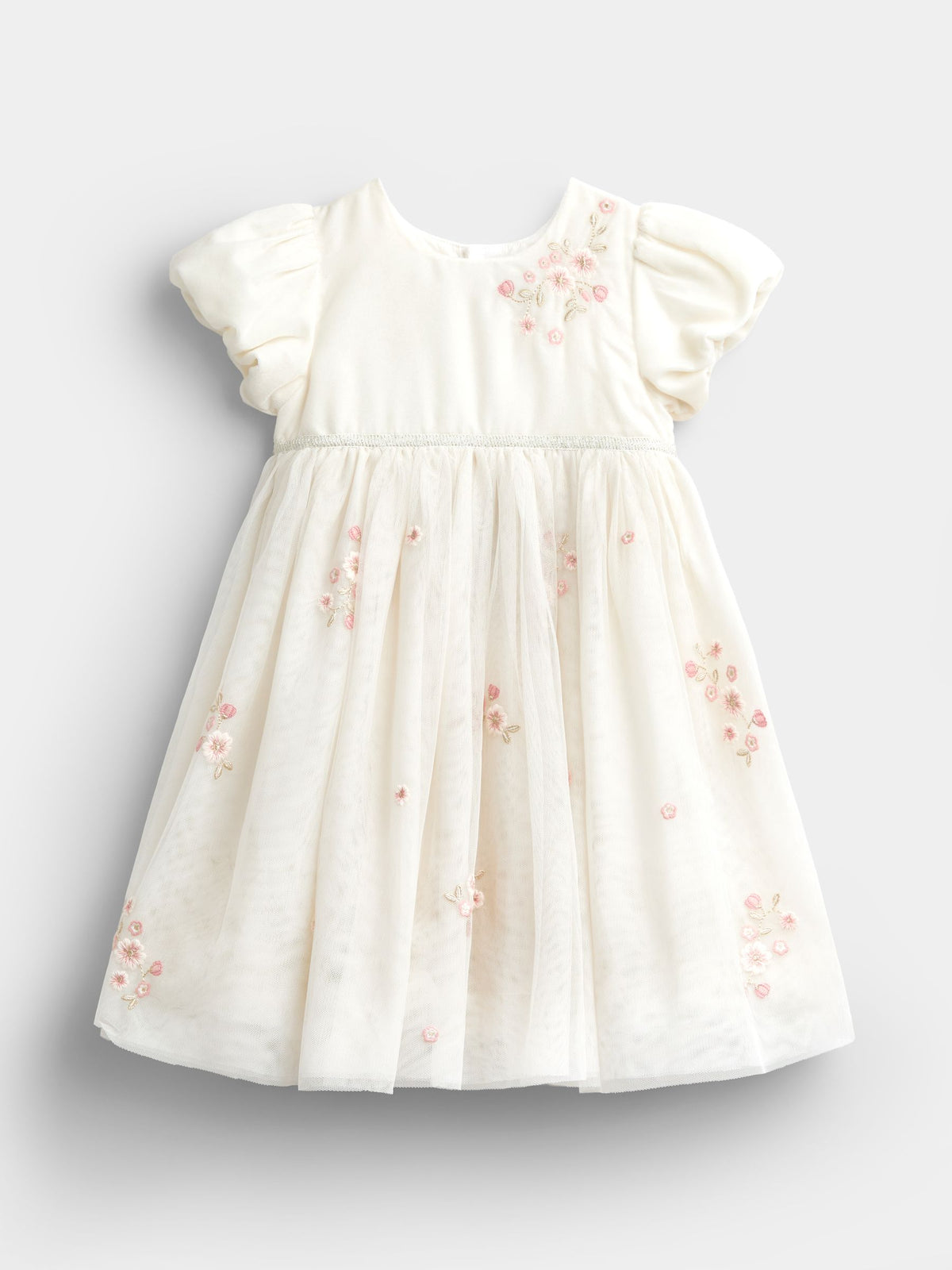 JoJo Maman Bébé Cream Wildflower Embroidered Velvet & Tulle Party Dress - image 1