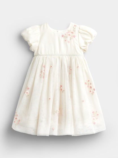 JoJo Maman Bébé Cream Wildflower Embroidered Velvet & Tulle Party Dress - image 1