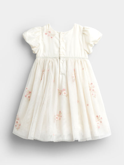 JoJo Maman Bébé Cream Wildflower Embroidered Velvet & Tulle Party Dress - image 2