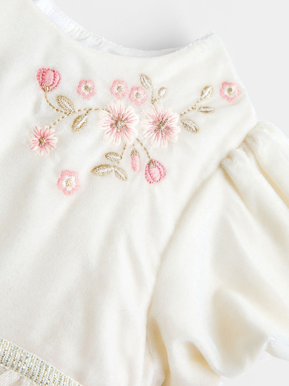 JoJo Maman Bébé Cream Wildflower Embroidered Velvet & Tulle Party Dress - image 3