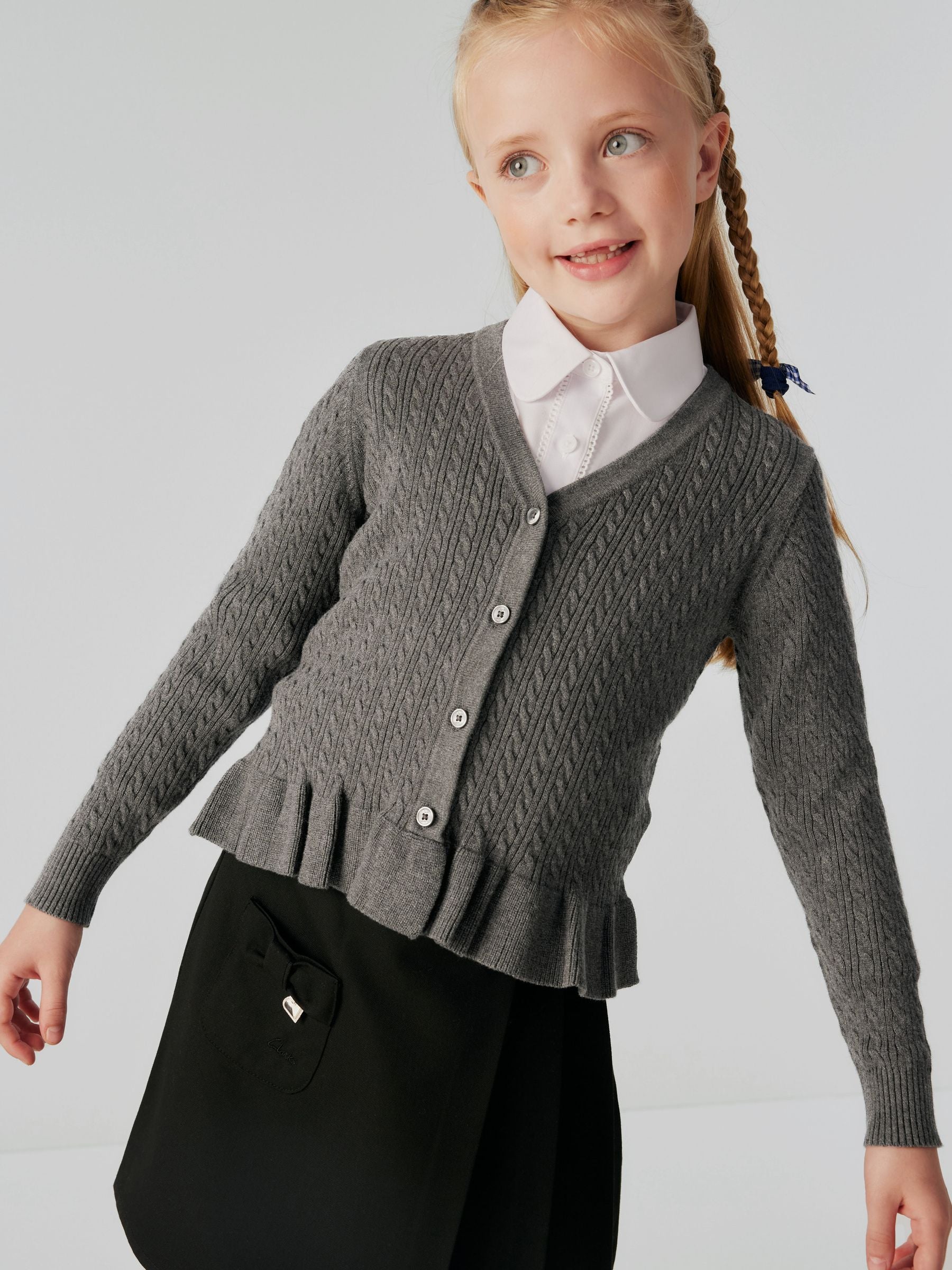 Dsiney Kidz - Clarks Grey Cable Knit Frill School Cardigan image 1