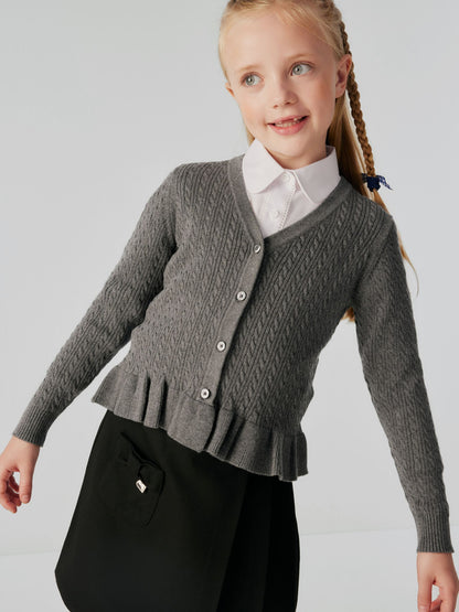 Dsiney Kidz - Clarks Grey Cable Knit Frill School Cardigan image 1