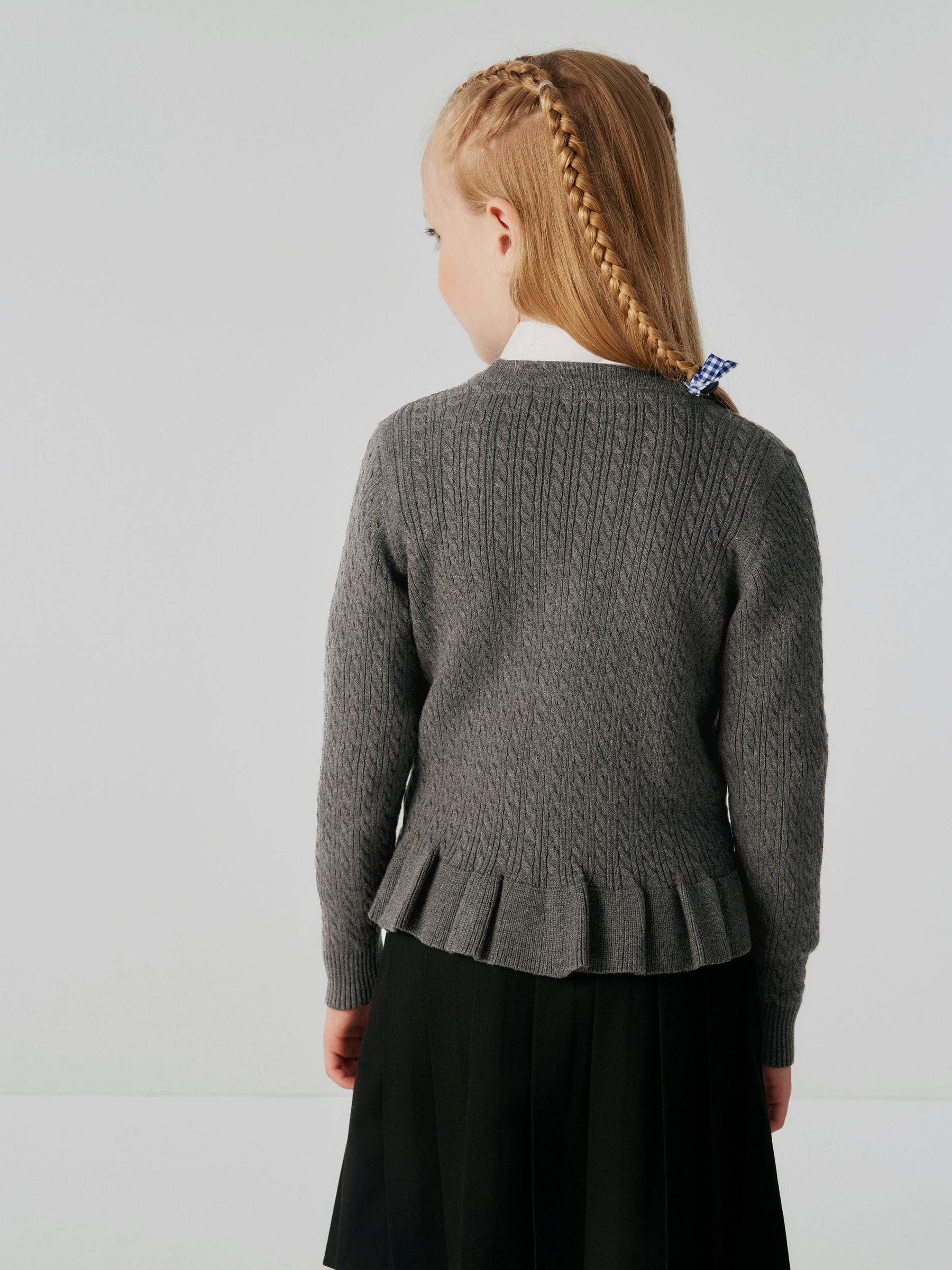 Dsiney Kidz - Clarks Grey Cable Knit Frill School Cardigan image 2