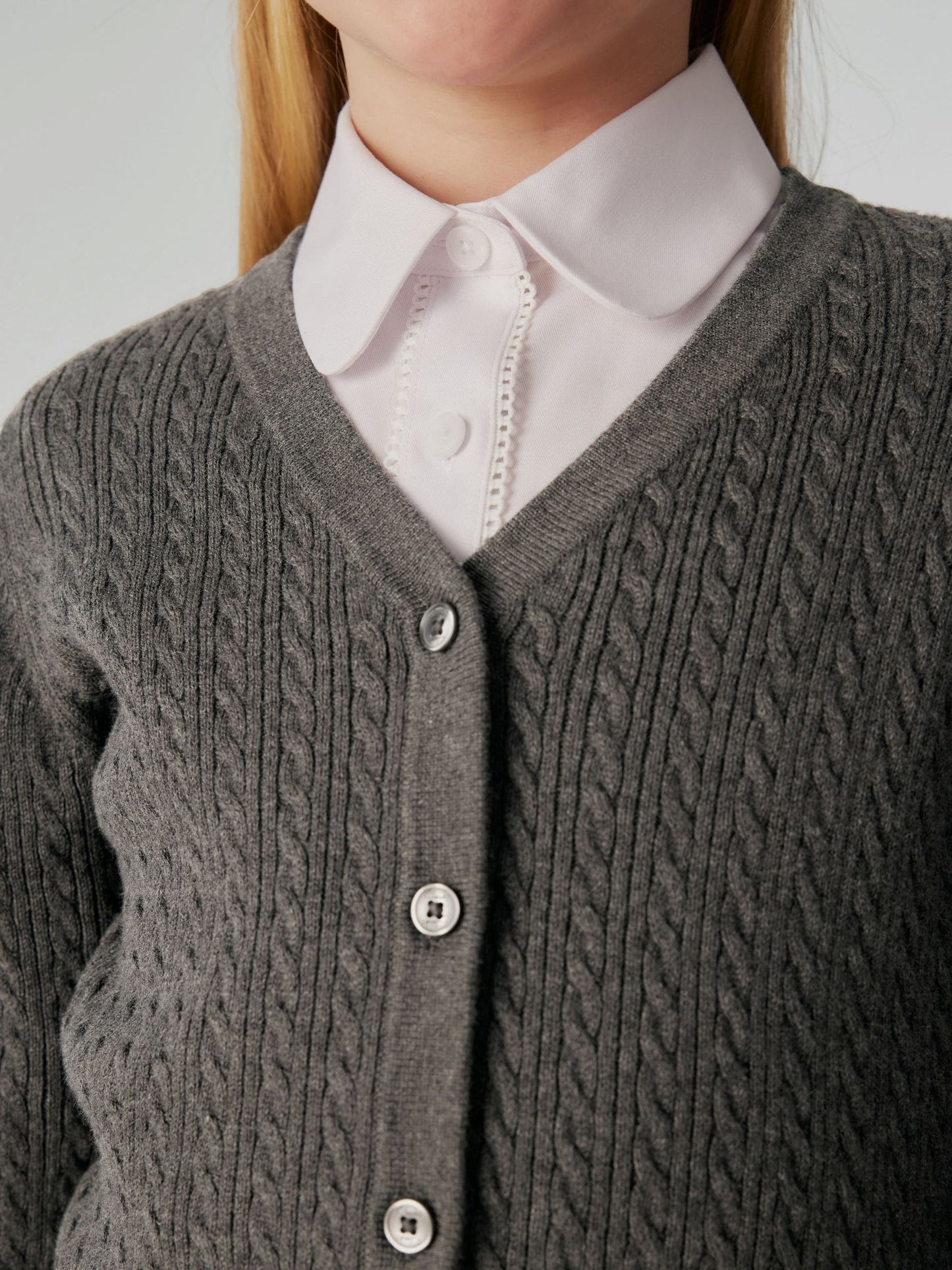 Dsiney Kidz - Clarks Grey Cable Knit Frill School Cardigan image 3