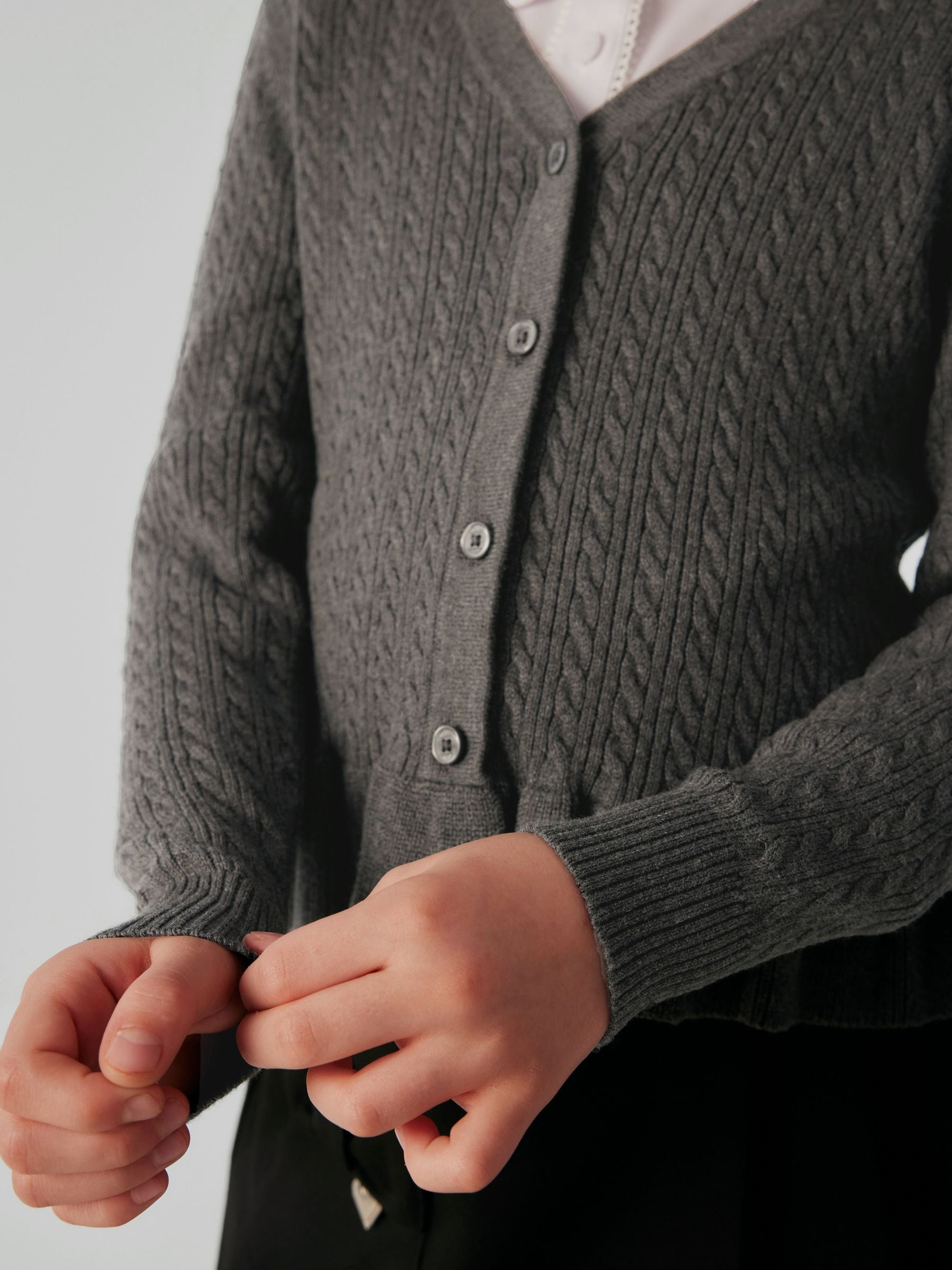 Dsiney Kidz - Clarks Grey Cable Knit Frill School Cardigan image 4