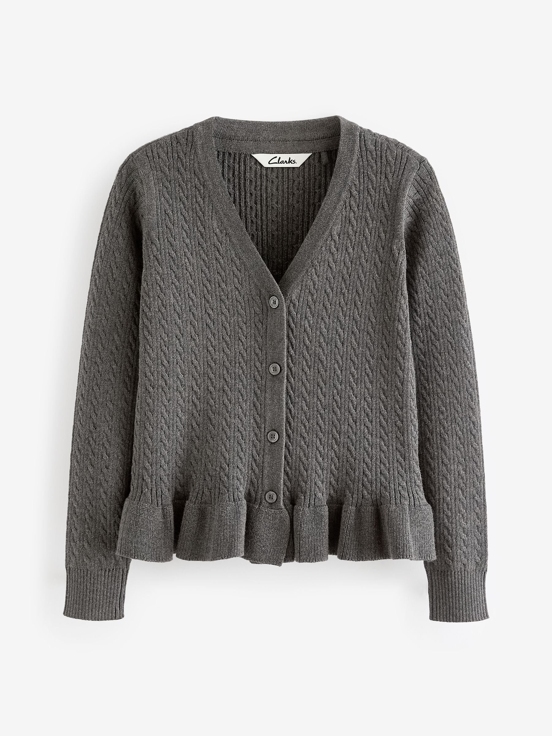Dsiney Kidz - Clarks Grey Cable Knit Frill School Cardigan image 5