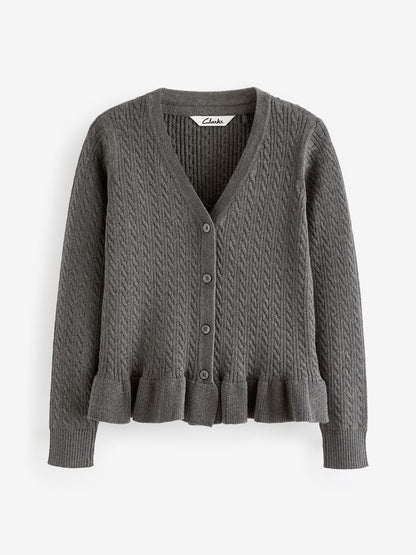 Dsiney Kidz - Clarks Grey Cable Knit Frill School Cardigan image 5