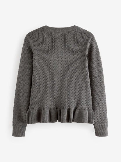 Dsiney Kidz - Clarks Grey Cable Knit Frill School Cardigan image 6
