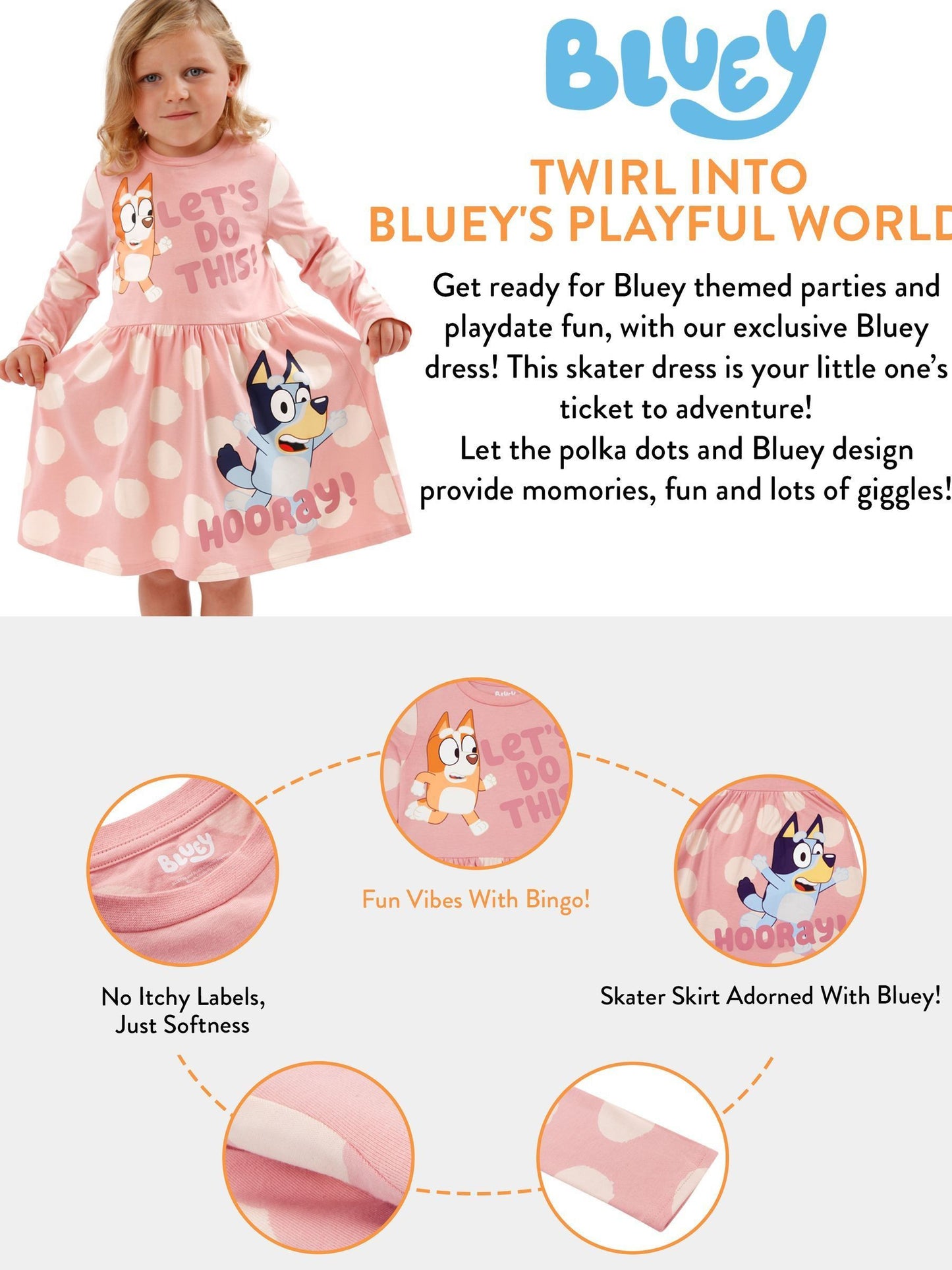 Character Pink Girls 100% Cotton Bingo Polka Dot Dress image 5