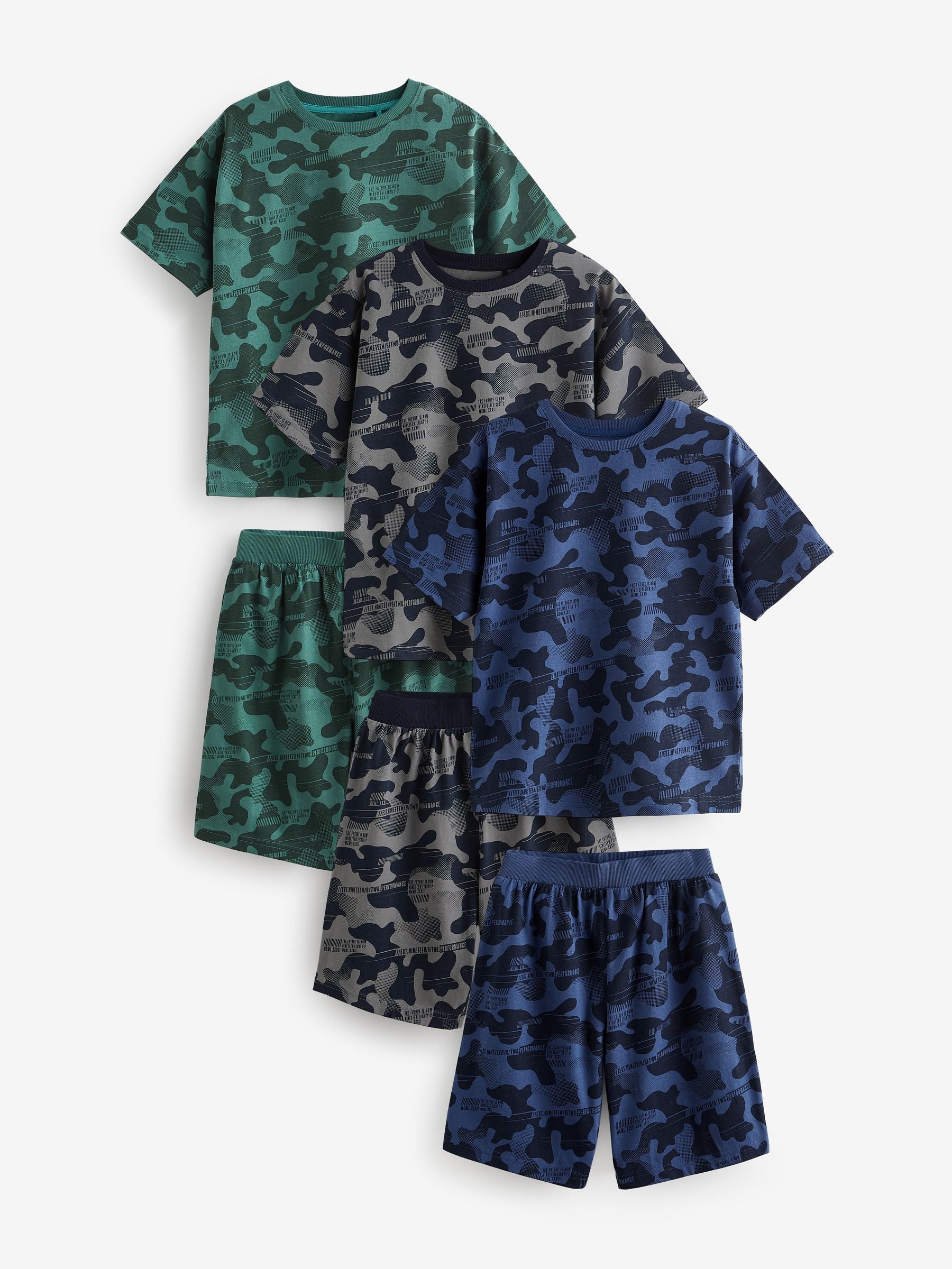 Blue/Grey/Green Camouflage Short Pyjamas 3 Pack (3-16yrs) image 3