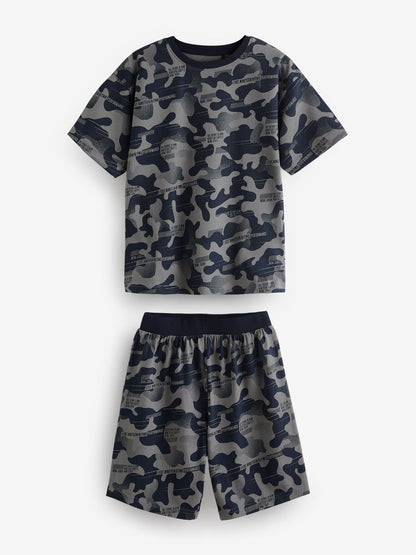 Blue/Grey/Green Camouflage Short Pyjamas 3 Pack (3-16yrs) image 6