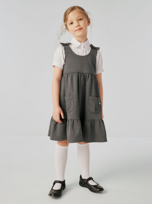 Dsiney Kidz - Clarks Grey Girls Frill Ponte School Pinafore Dress image 1