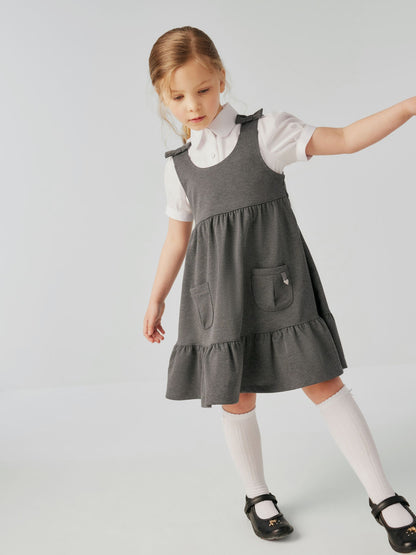 Clarks Grey Girls Frill Ponte School Pinafore Dress image 2