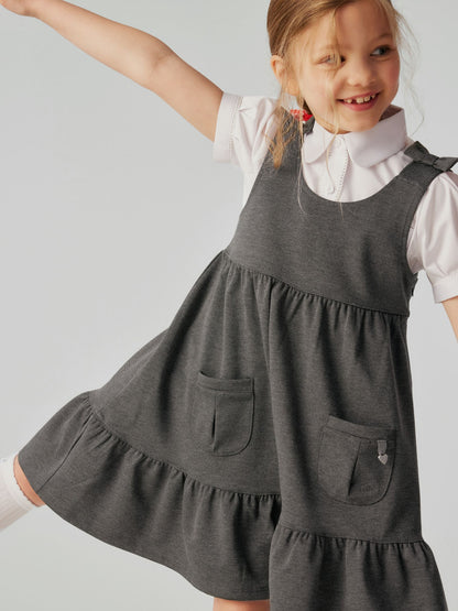 Clarks Grey Girls Frill Ponte School Pinafore Dress image 3