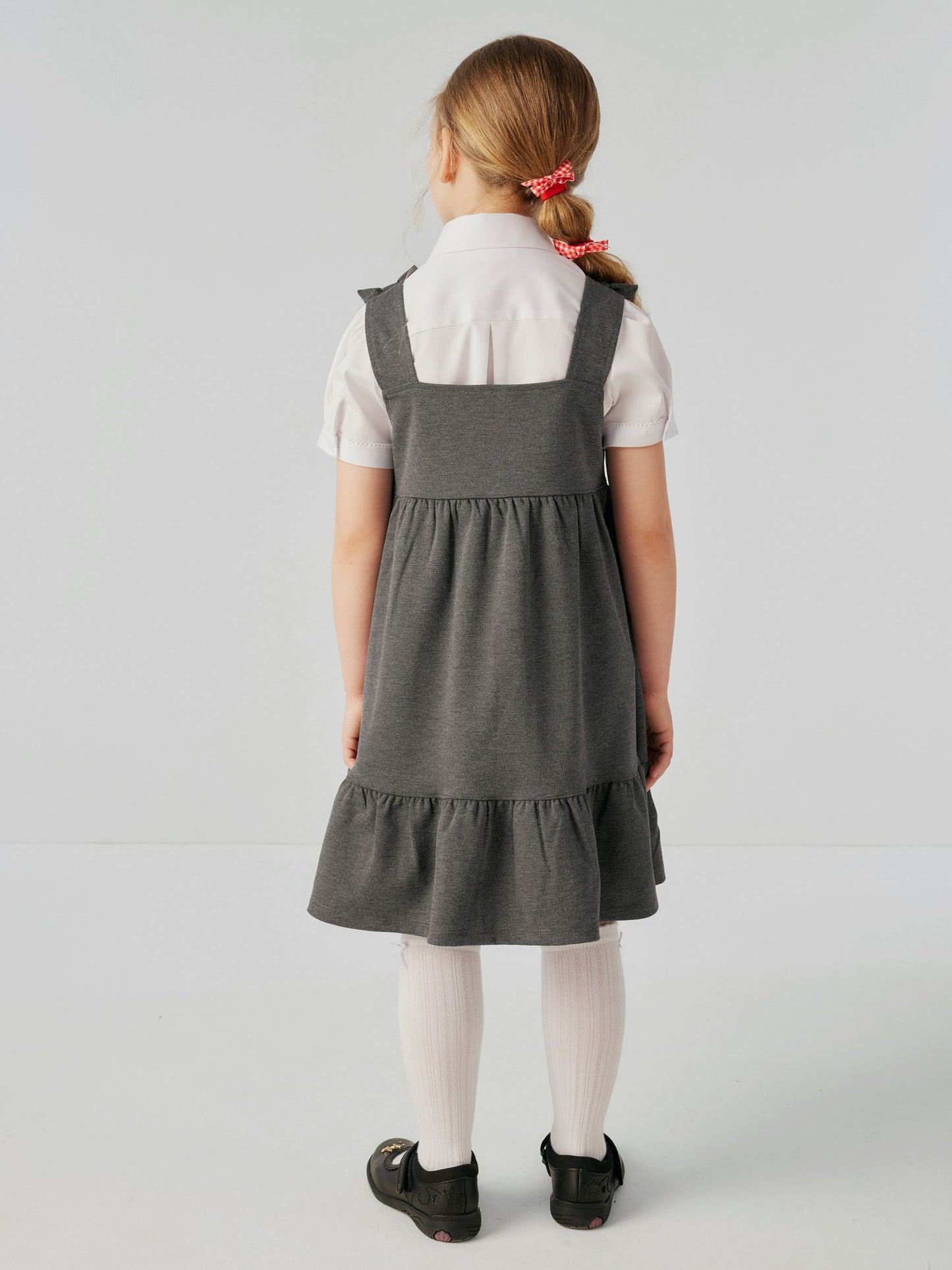 Clarks Grey Girls Frill Ponte School Pinafore Dress image 4