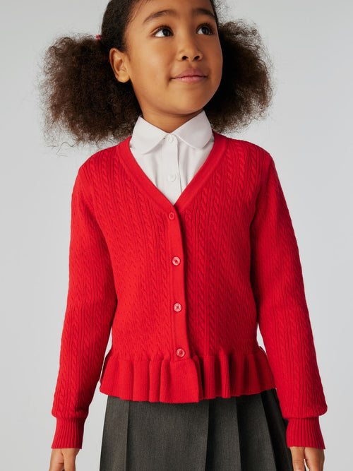 Dsiney Kidz - Clarks Red Cable Knit Frill School Cardigan image 1