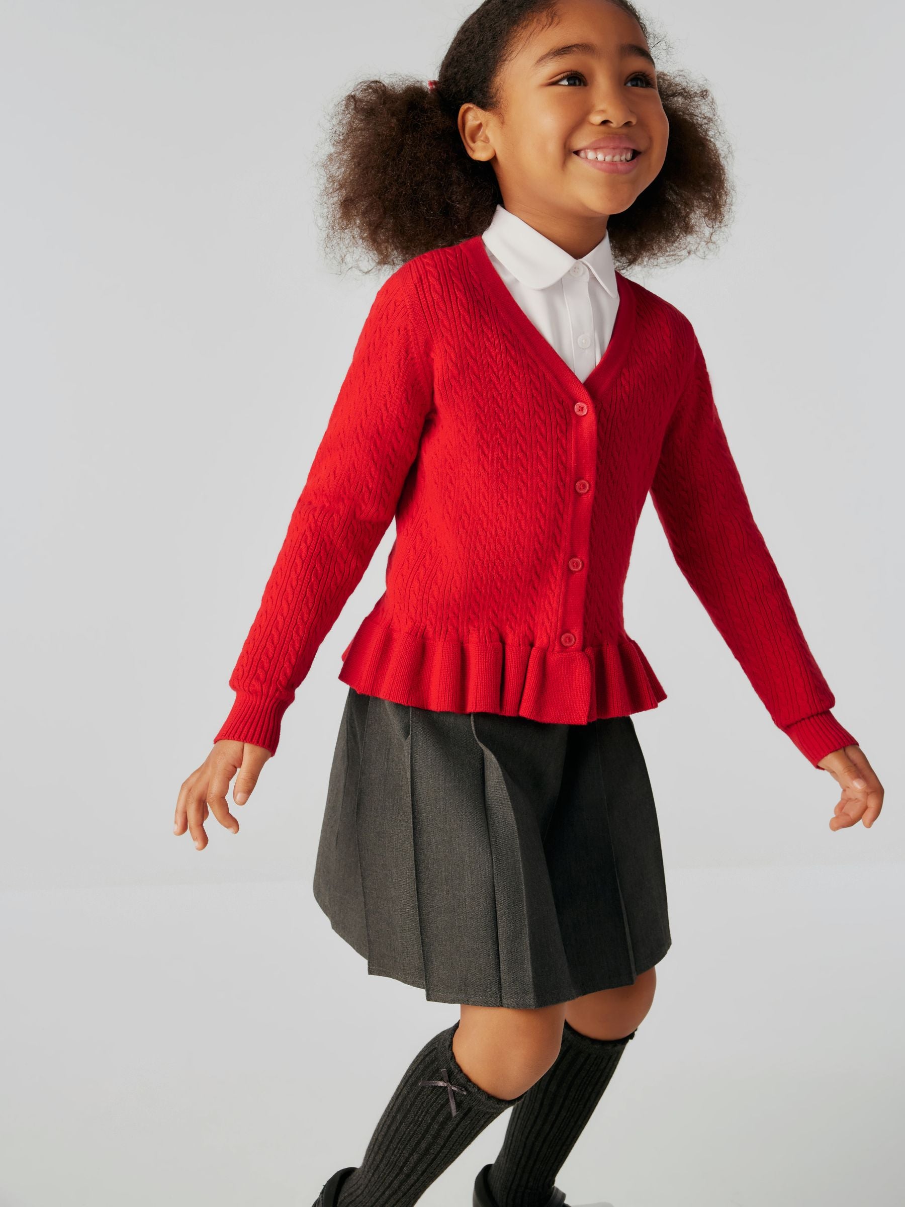 Dsiney Kidz - Clarks Red Cable Knit Frill School Cardigan image 3