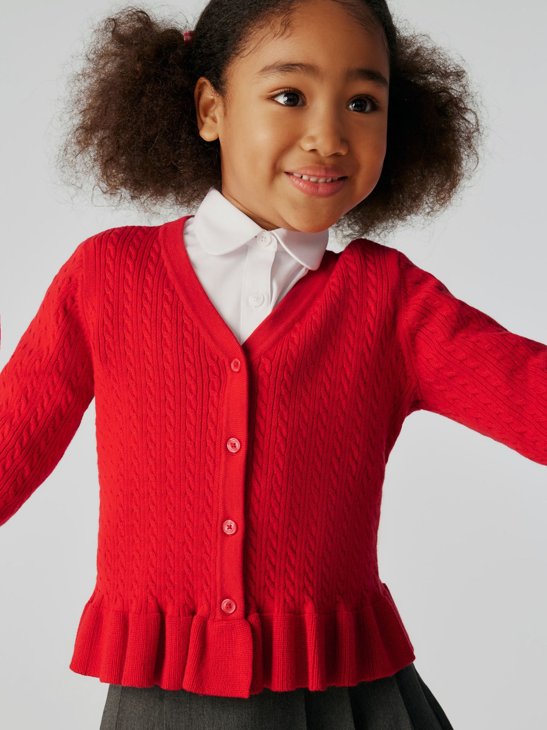 Dsiney Kidz - Clarks Red Cable Knit Frill School Cardigan image 4