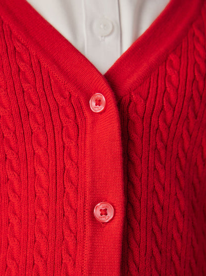 Dsiney Kidz - Clarks Red Cable Knit Frill School Cardigan image 7