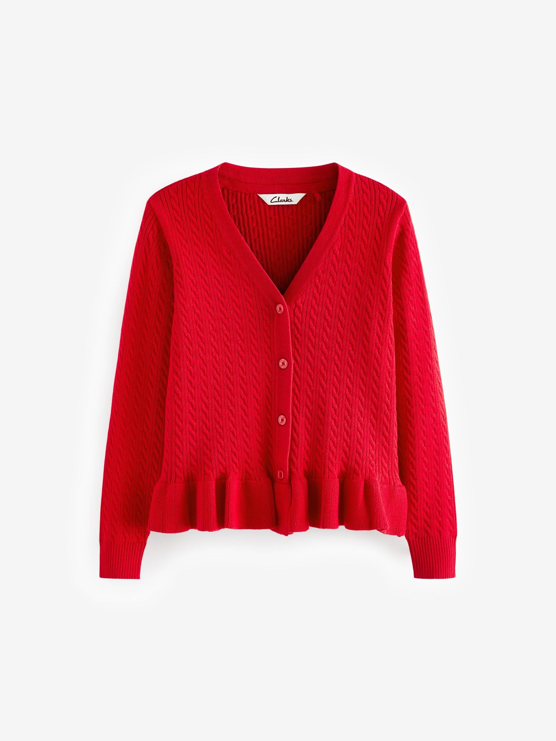 Dsiney Kidz - Clarks Red Cable Knit Frill School Cardigan image 8