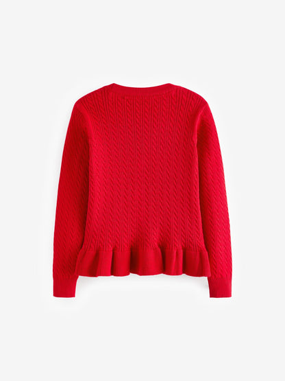 Dsiney Kidz - Clarks Red Cable Knit Frill School Cardigan image 9