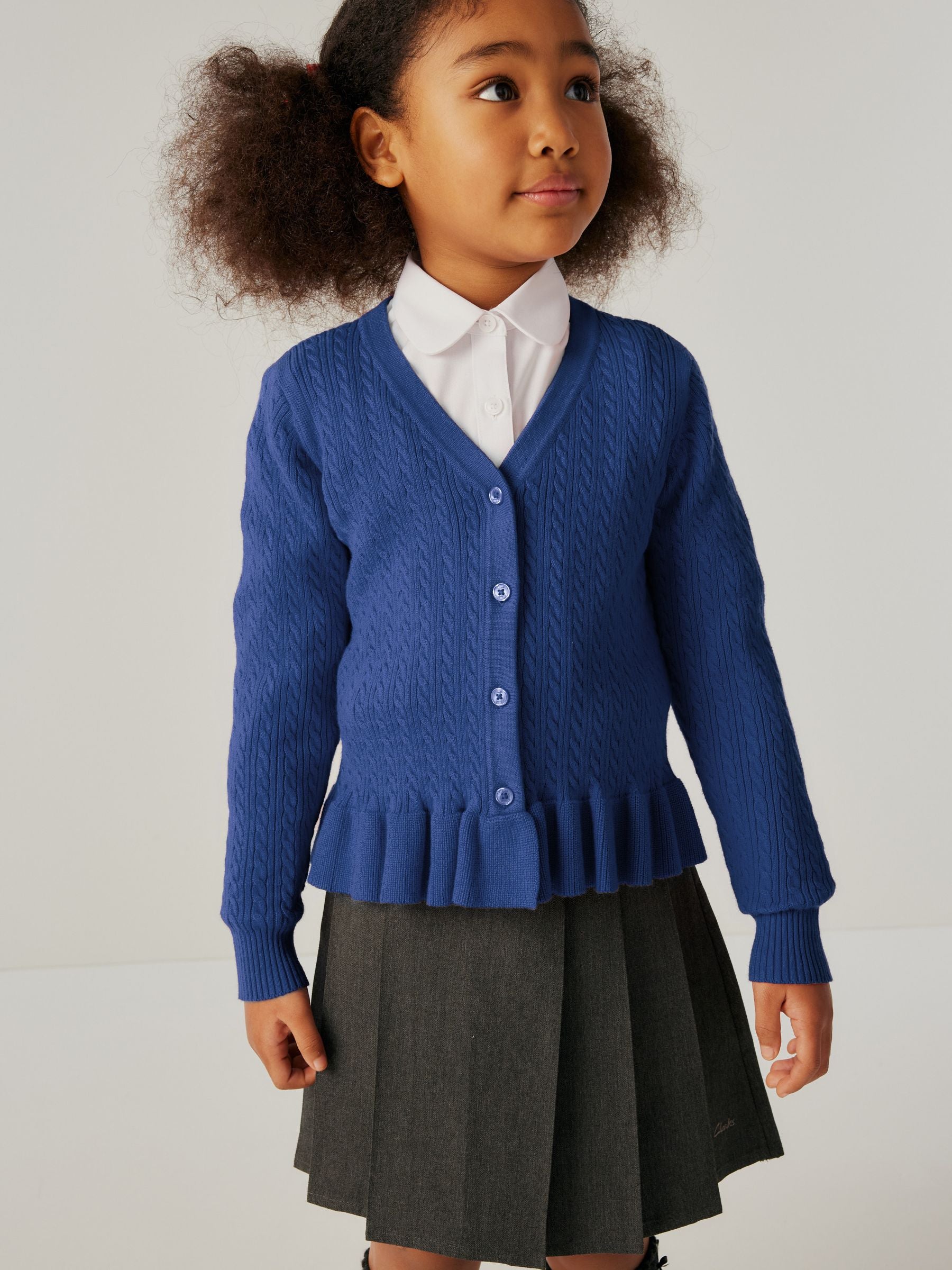 Dsiney Kidz - Clarks Blue Cable Knit Frill School Cardigan image 1