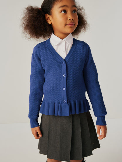 Dsiney Kidz - Clarks Blue Cable Knit Frill School Cardigan image 1