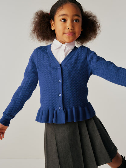 Dsiney Kidz - Clarks Blue Cable Knit Frill School Cardigan image 2