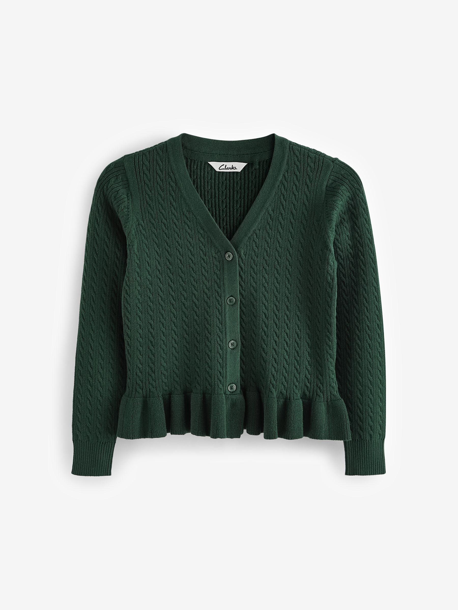 Dsiney Kidz - Clarks Green Cable Knit Frill School Cardigan image 3