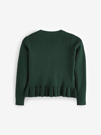 Dsiney Kidz - Clarks Green Cable Knit Frill School Cardigan image 4