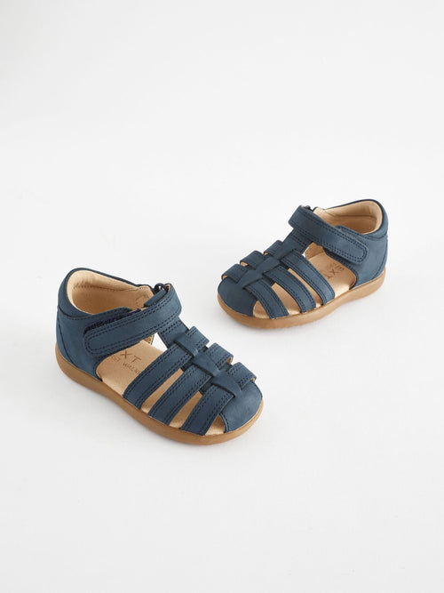 Navy Standard Fit (F) Baby Touch Fastening Leather First Walker Sandals image 1