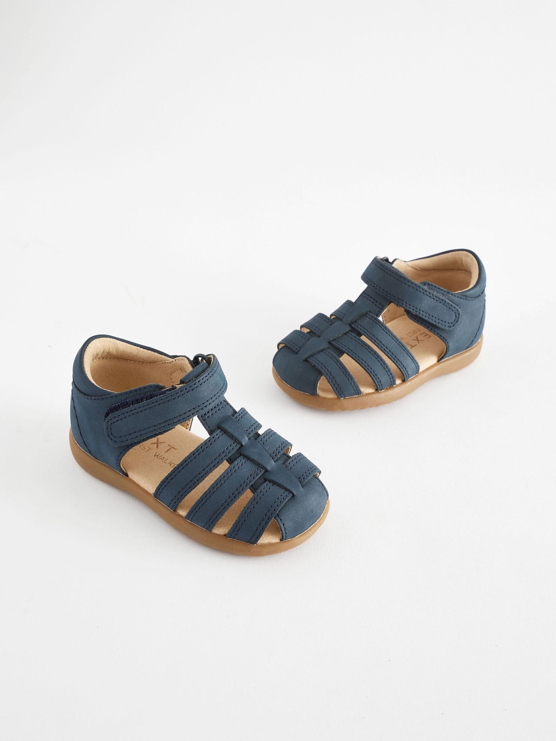 Navy Standard Fit (F) Baby Touch Fastening Leather First Walker Sandals image 1