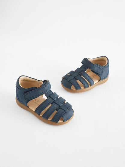 Navy Standard Fit (F) Baby Touch Fastening Leather First Walker Sandals image 1