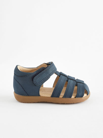 Navy Standard Fit (F) Baby Touch Fastening Leather First Walker Sandals image 2
