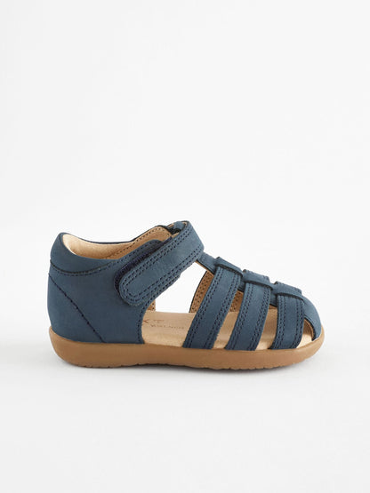 Navy Wide Fit (G) Baby Touch Fastening Leather First Walker Sandals image 2