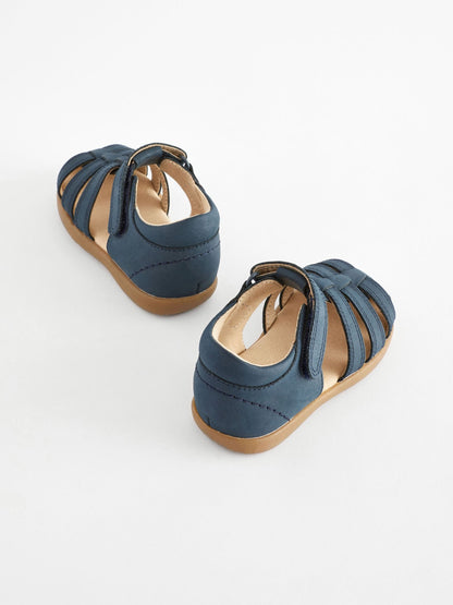 Navy Wide Fit (G) Baby Touch Fastening Leather First Walker Sandals image 3