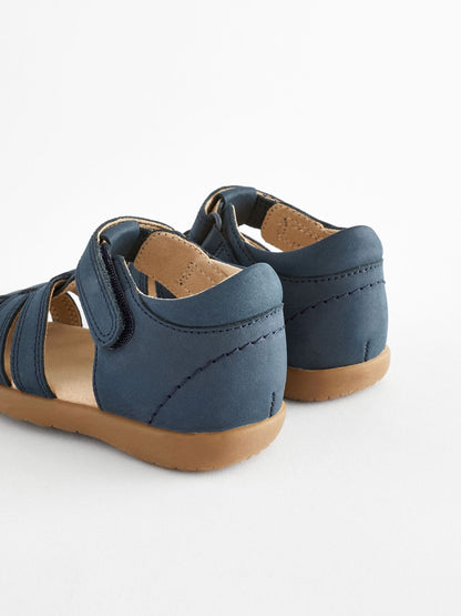 Navy Wide Fit (G) Baby Touch Fastening Leather First Walker Sandals image 5