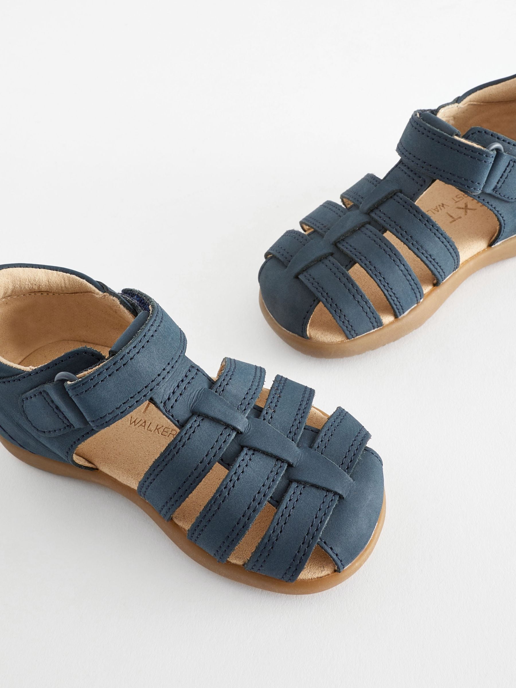 Navy Wide Fit (G) Baby Touch Fastening Leather First Walker Sandals image 6