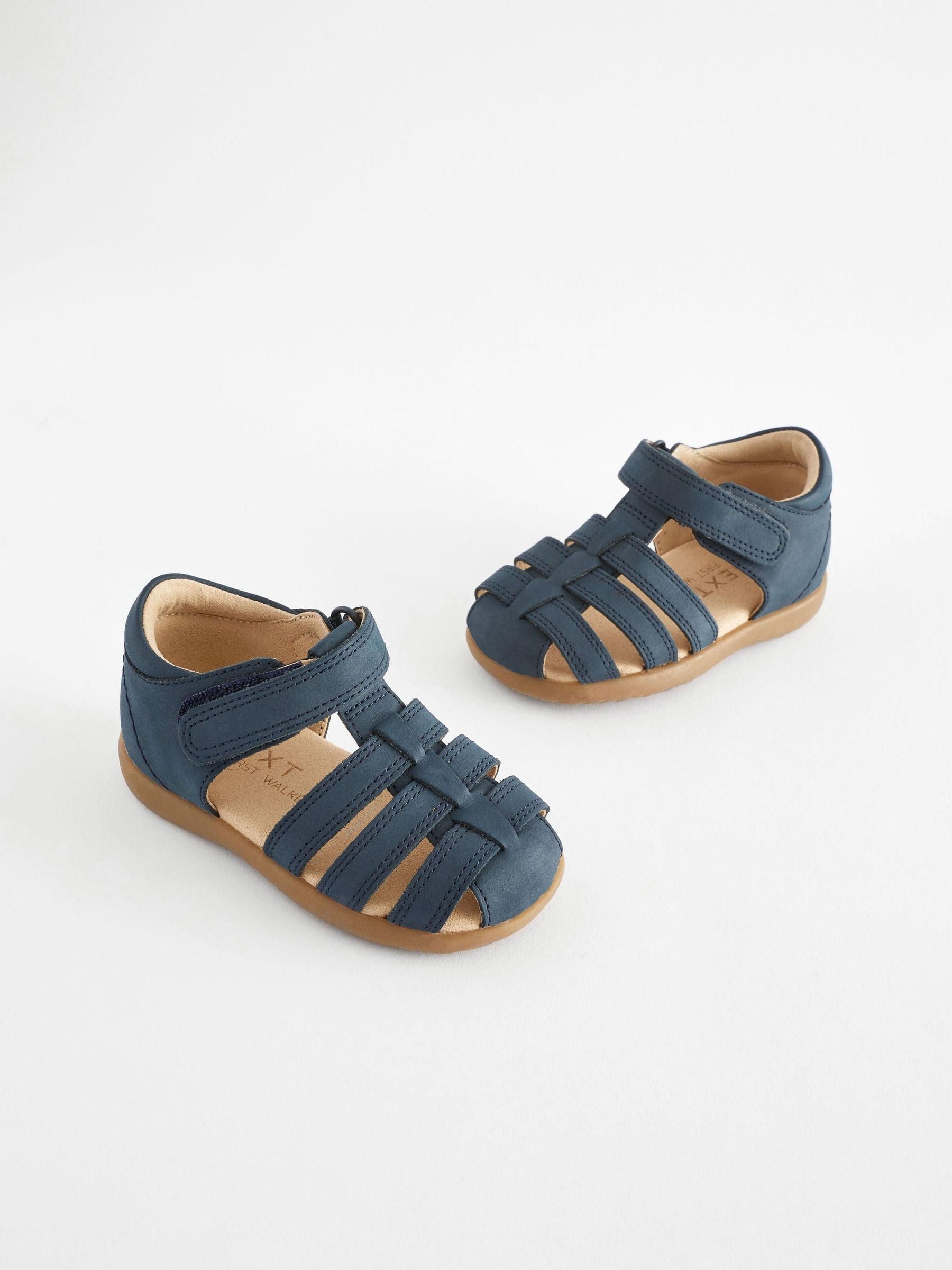 Navy Wide Fit (G) Baby Touch Fastening Leather First Walker Sandals image 1