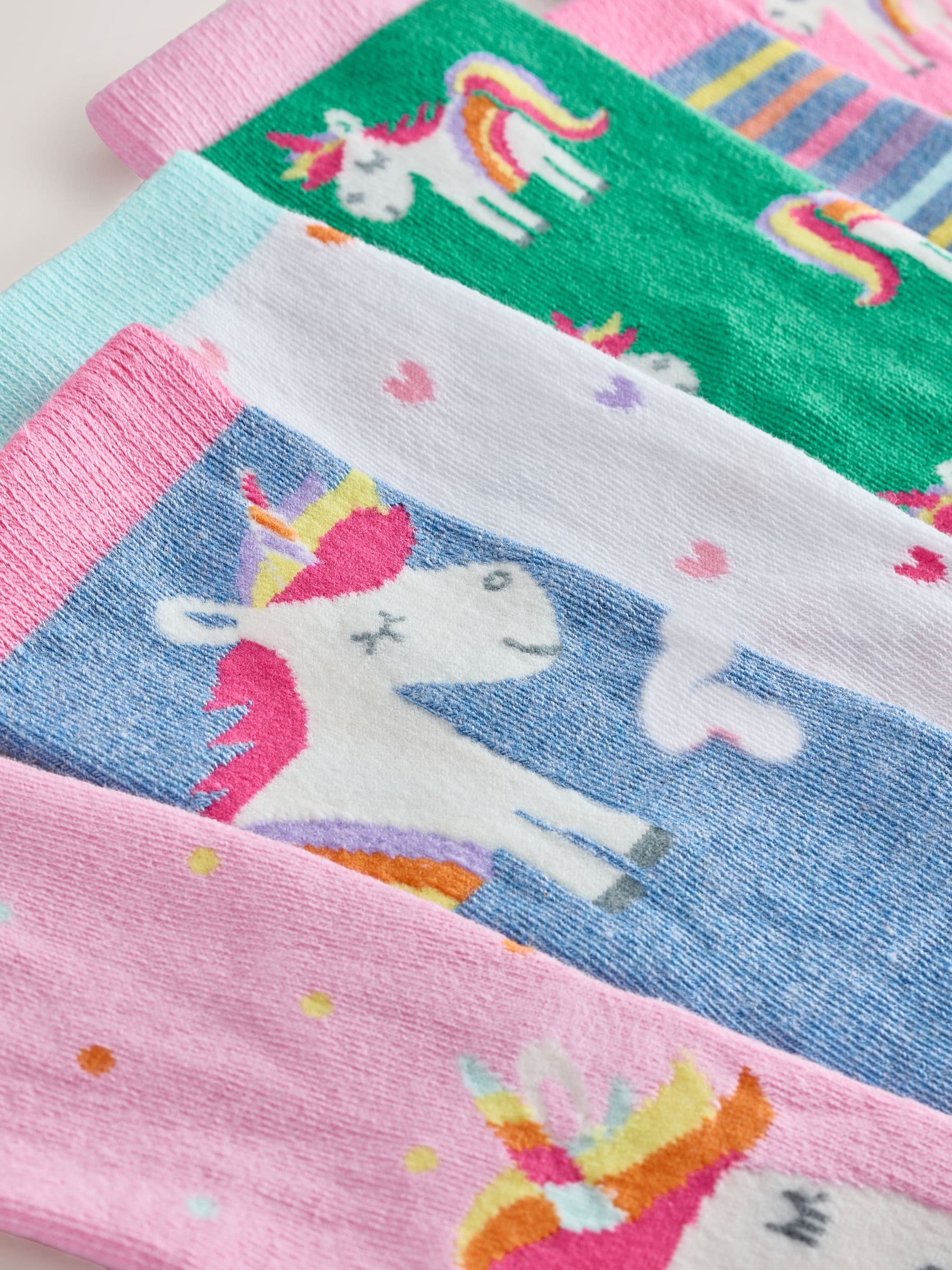Pink, Green and blue 7 Pack Cotton Rich Unicorn Ankle Socks image 2