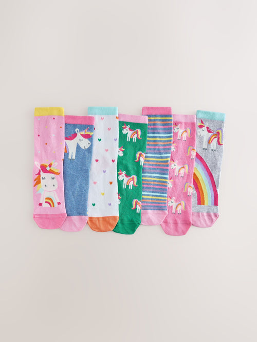 Pink, Green and blue 7 Pack Cotton Rich Unicorn Ankle Socks image 1