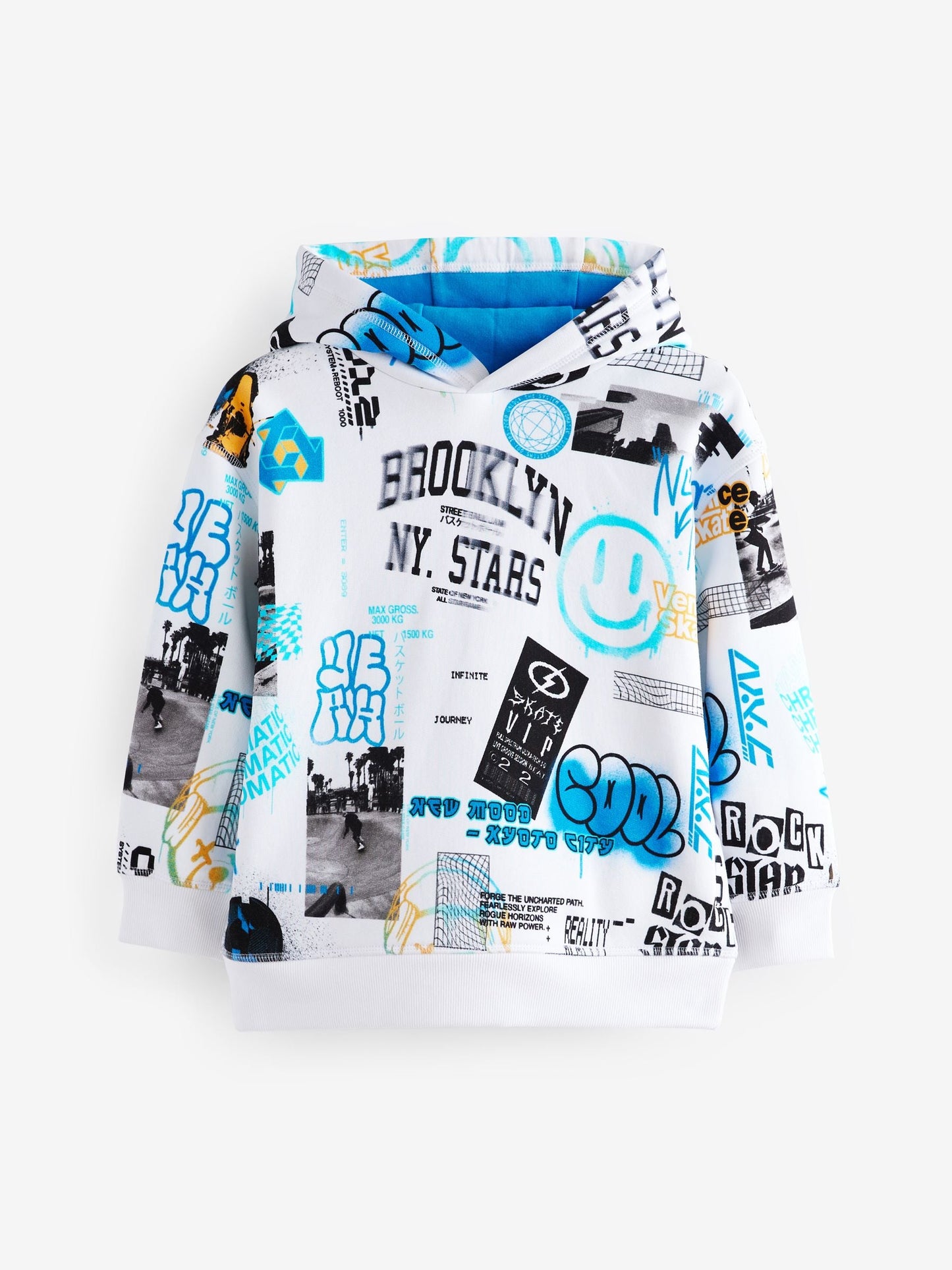 White/Blue Drippy Smile Graphic Hoodie (3-16yrs)