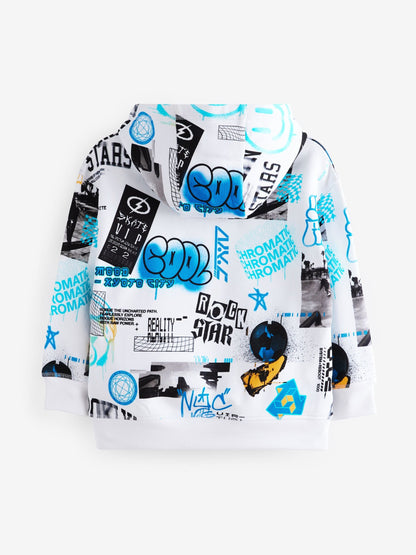 White/Blue Drippy Smile Graphic Hoodie (3-16yrs)