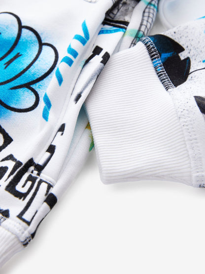 White/Blue Drippy Smile Graphic Hoodie (3-16yrs)